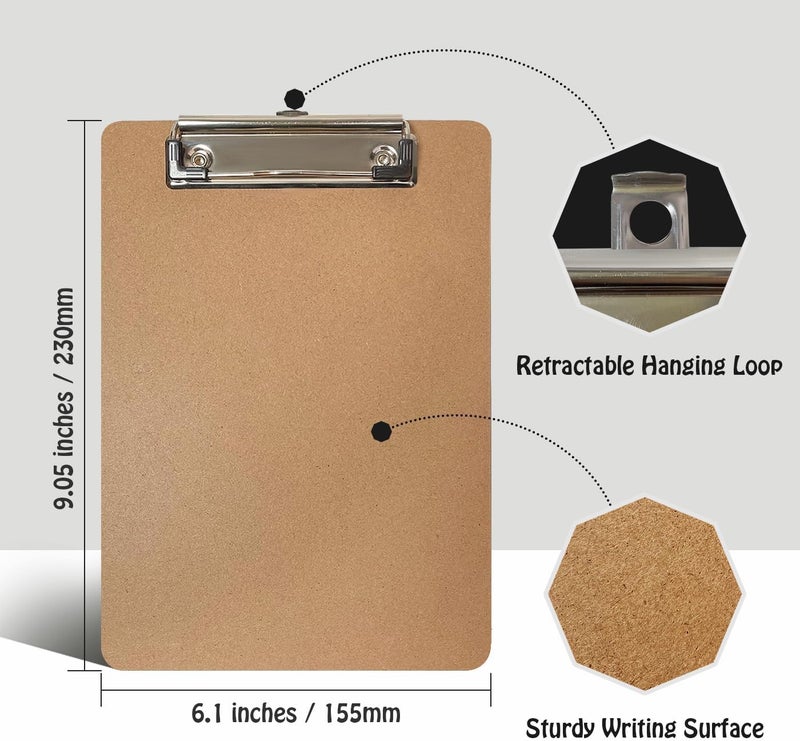 Uzant Mini Clipboards, 32 Pack 6" x 9" Small Clipboards Bulk, Wooden Memo Mini Clip Boards with Low Profile Clip, Hanging Loop for Office Home Classroom Supplies - Image 3